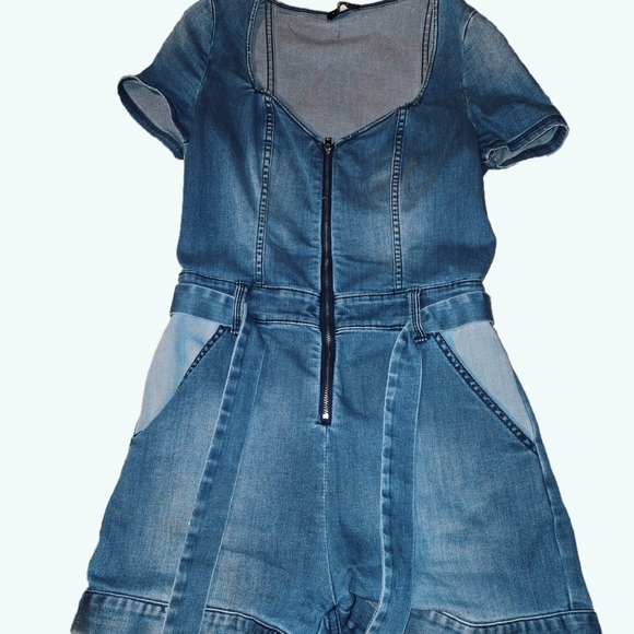 Bebe Stretch Blue Denim Romper - Picture 1 of 5